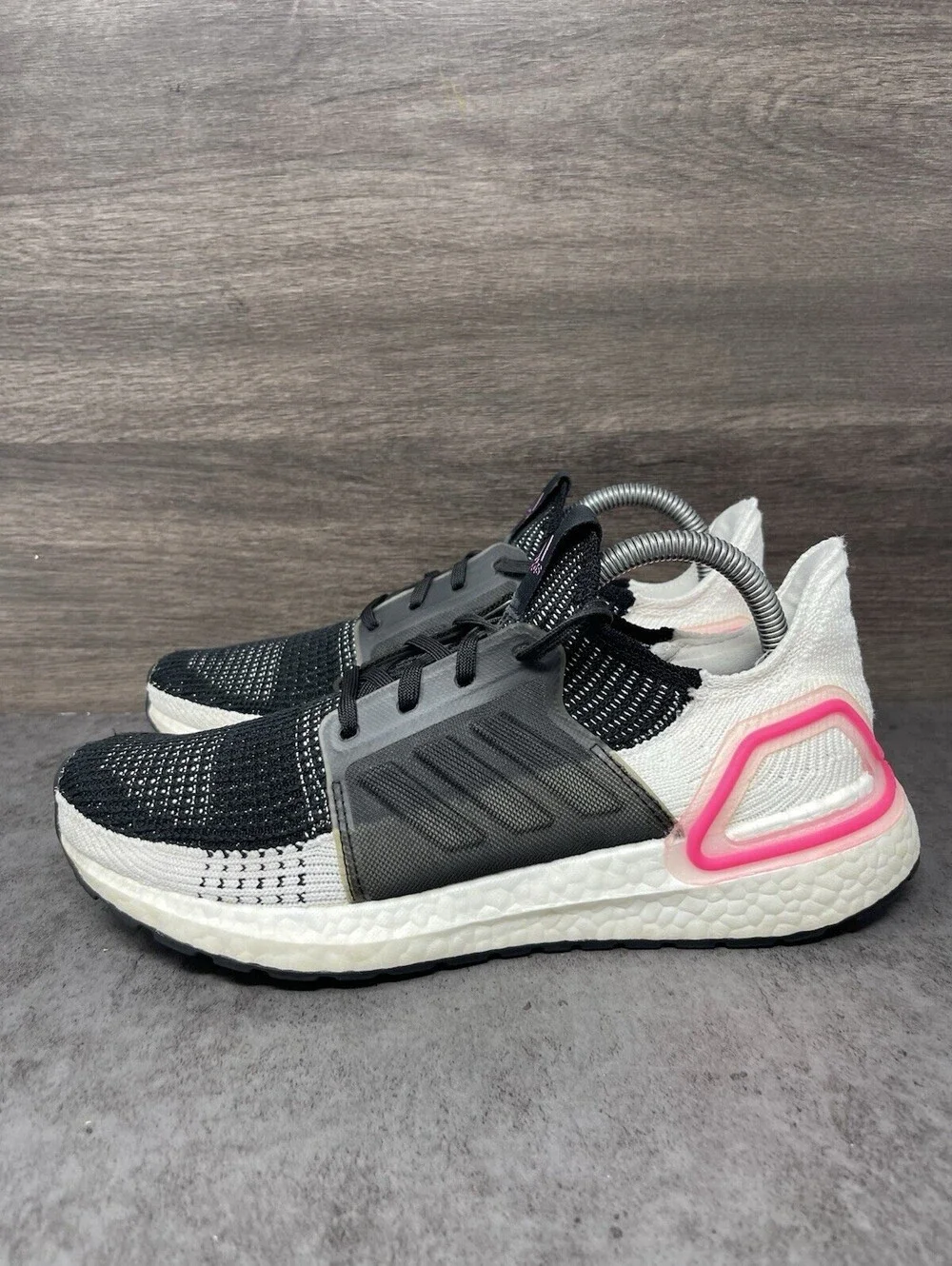 adidas Ultraboost 19 Womens Size 8.5 Black White Pink Boost Running Shoes EF1625