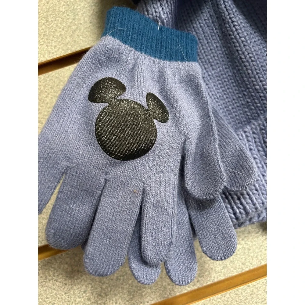 Disney Mickey Mouse Kids Blue 3pc Winter Hat Scarf‎ Gloves Set NEW