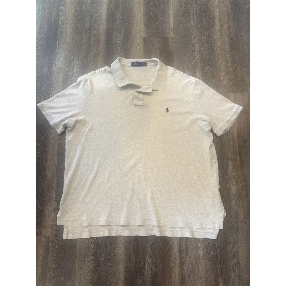 Polo Ralph Lauren Polo Shirt Men's XXL Heathered Cream Blue Pony Stretch Casual