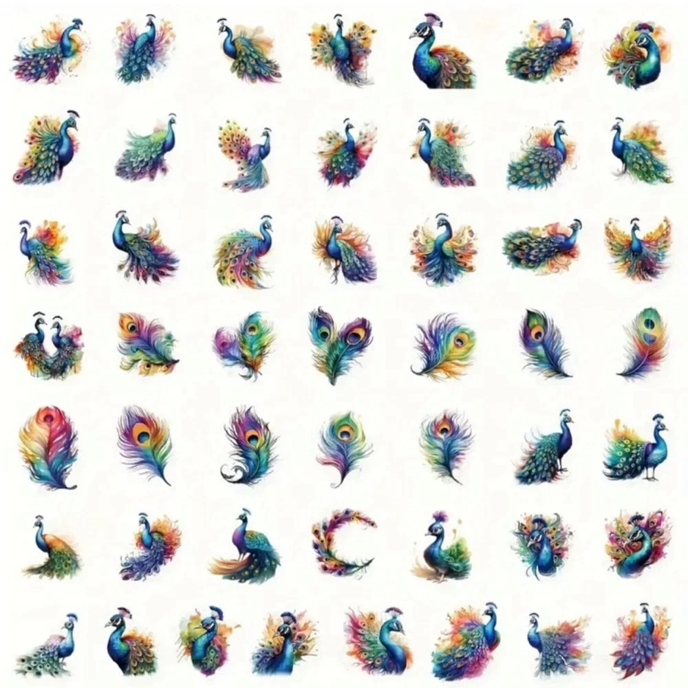 DIY Peacock Themed Individual Shaped Stickers, Set of 50 (no 2 alike)