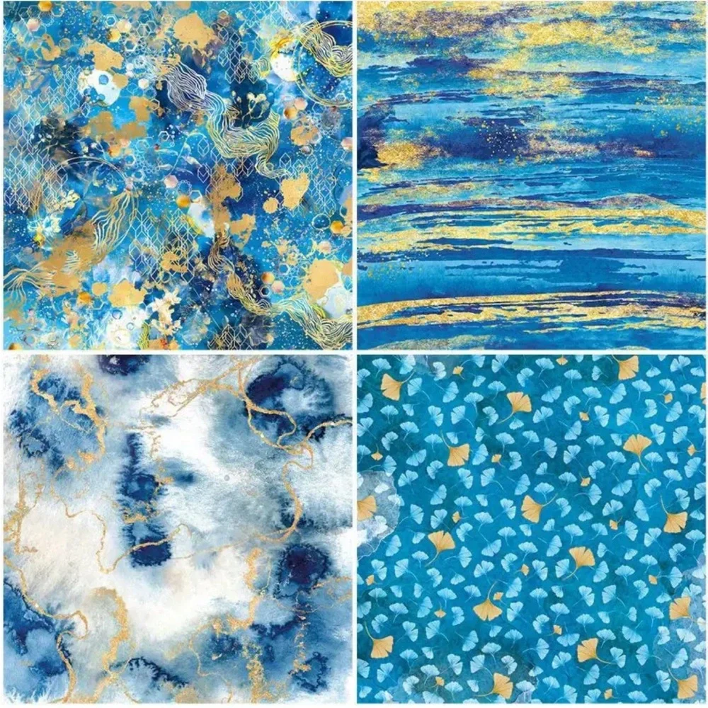 Peacock Retro Indigo Printed DIY Junk Journaling Loose Sheets (12 Sheets)