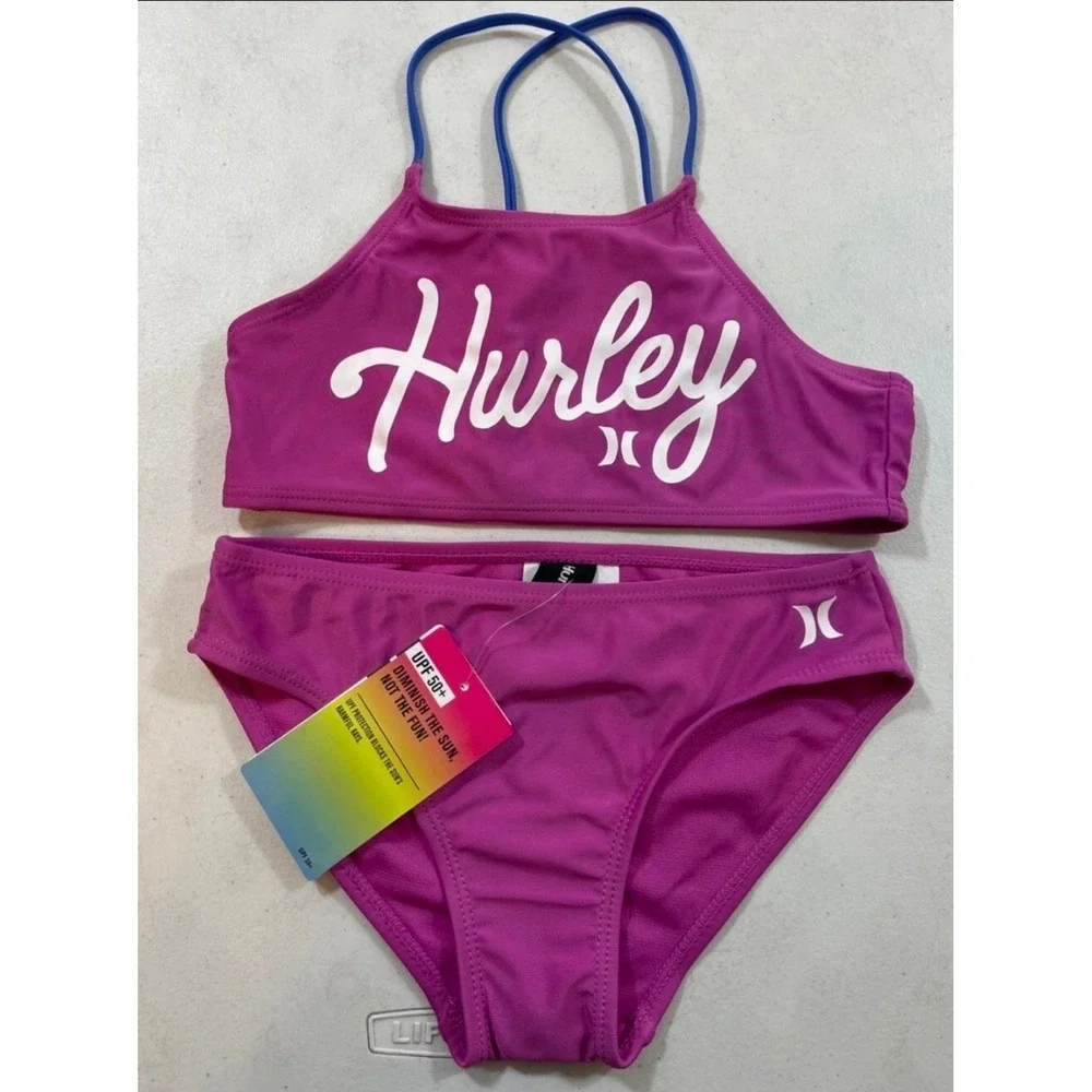 🥳 5/$25 BUNDLE NWT‎ Hurley Girls Size 6 BIKINI 2-PIECE SWIMSUIT UPF 50+ FUCHSIA