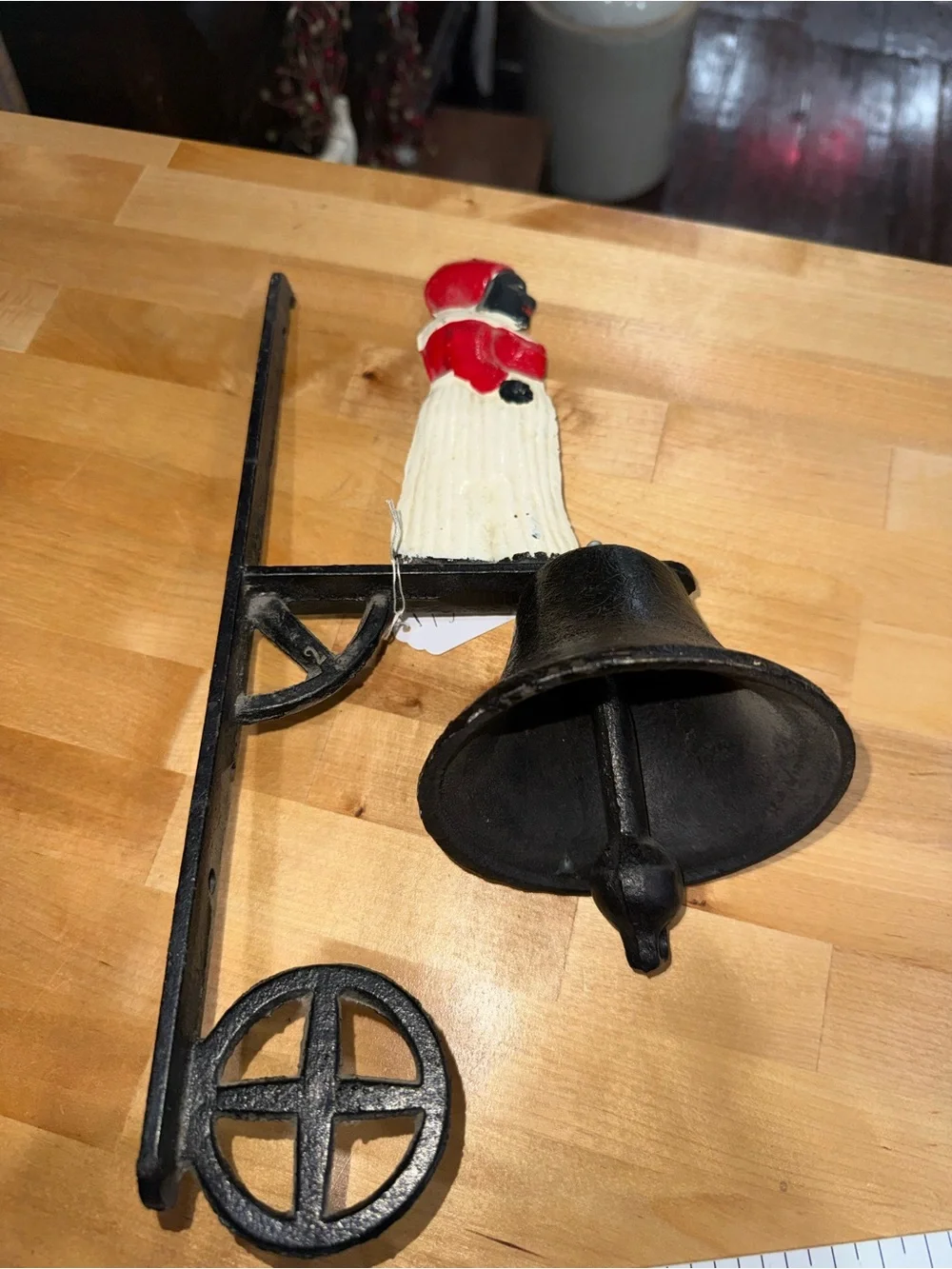 Vintage Red Dress Lady & White Apron Cast Iron Bell