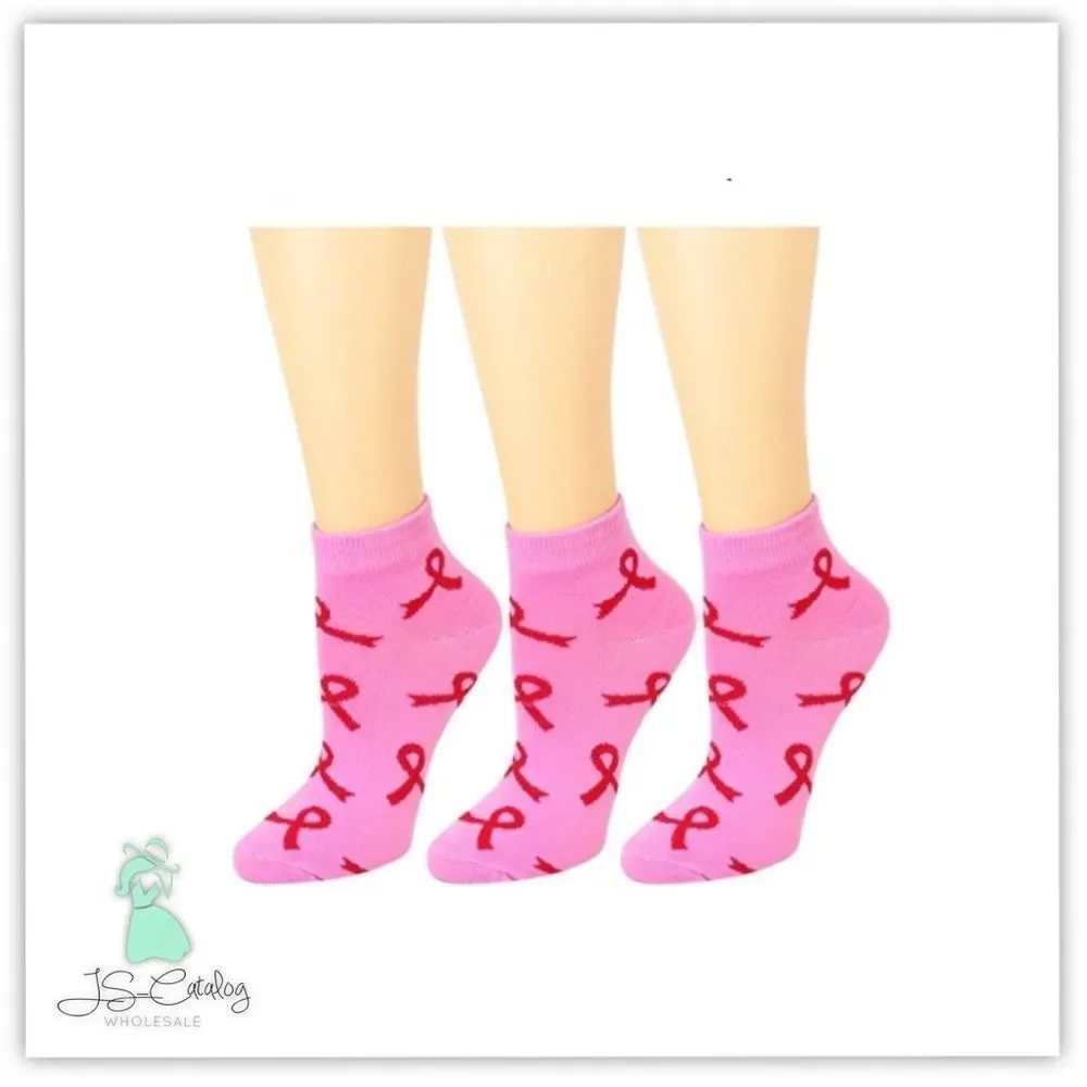 Breast Cancer Awareness Ribbon Print Ankle Socks