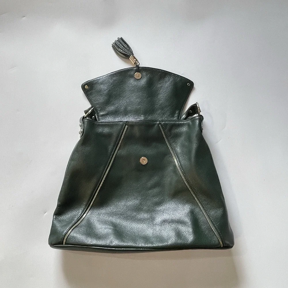 Onna Ehrlich Kelly Hobo Shoulder Bag Hunter Green Pebbled Leather Purse Tassel