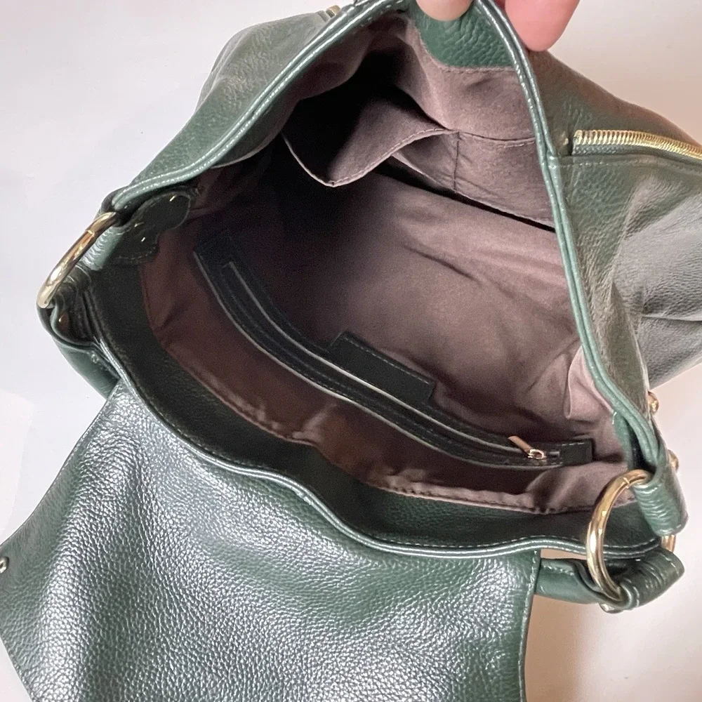 Onna Ehrlich Kelly Hobo Shoulder Bag Hunter Green Pebbled Leather Purse Tassel