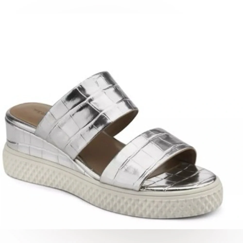 Aerosoles Zeff Wedge Sandal Metallic‎ Silver Slides 9.5