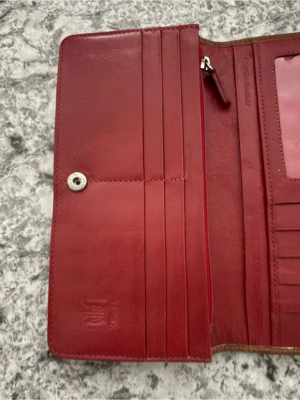 Tusk Bifold Caramel and Red Leather Wallet