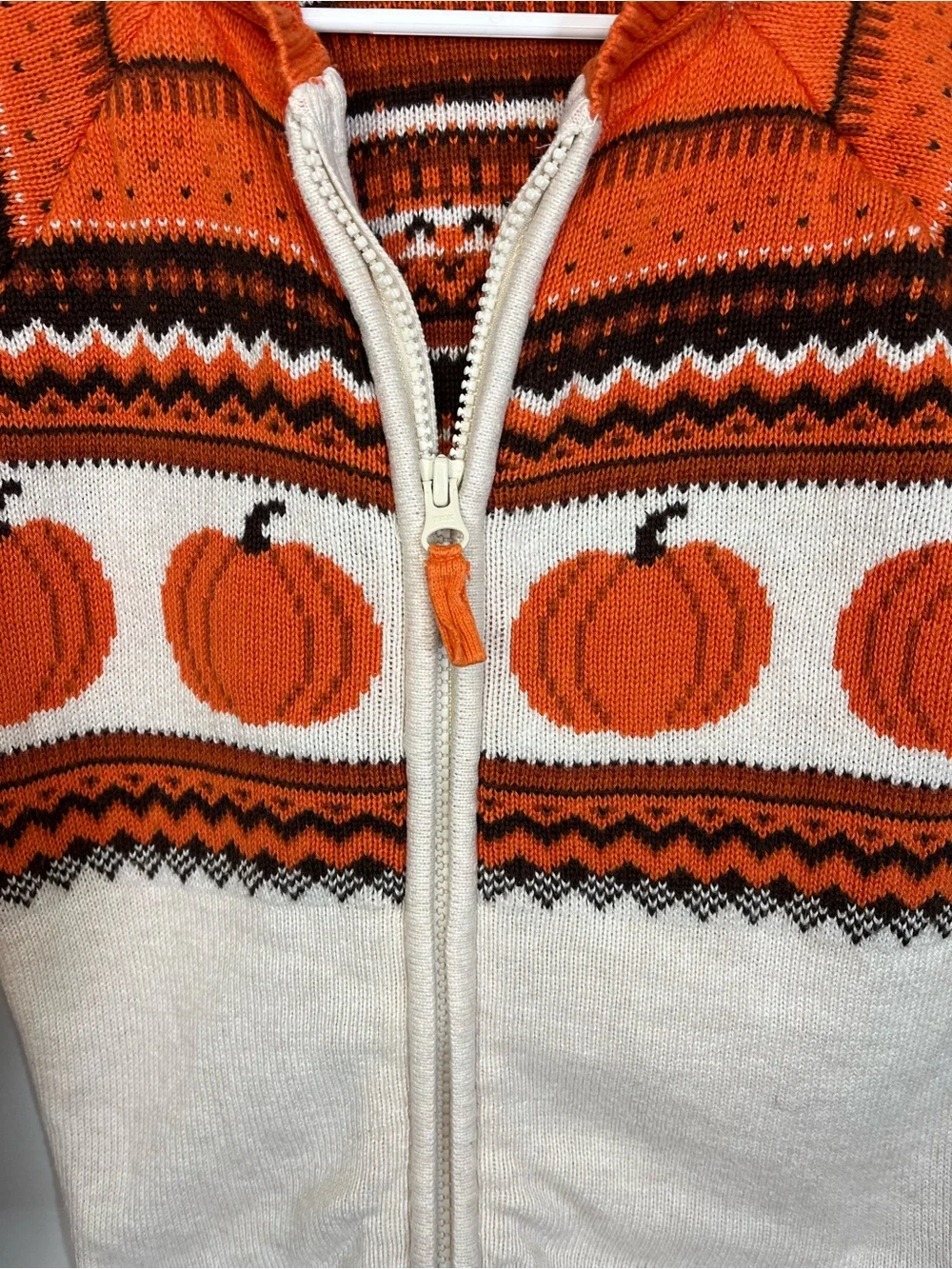 Gymboree Fair Isle Pumpkin Pattern Zip-Up Hooded Sweater - Orange Cream Kids 4T