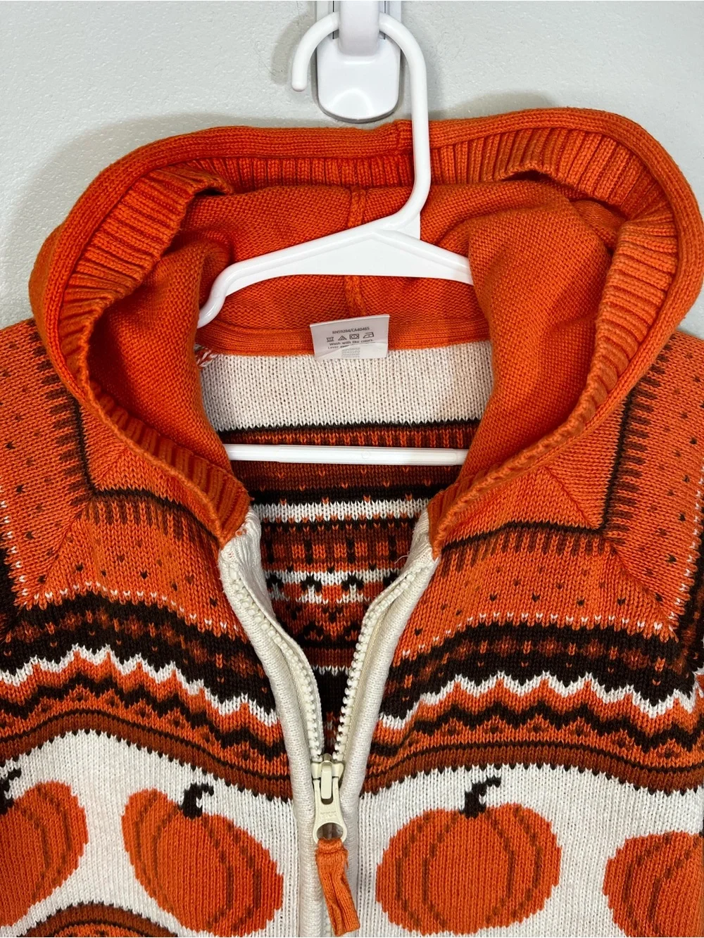 Gymboree Fair Isle Pumpkin Pattern Zip-Up Hooded Sweater - Orange Cream Kids 4T