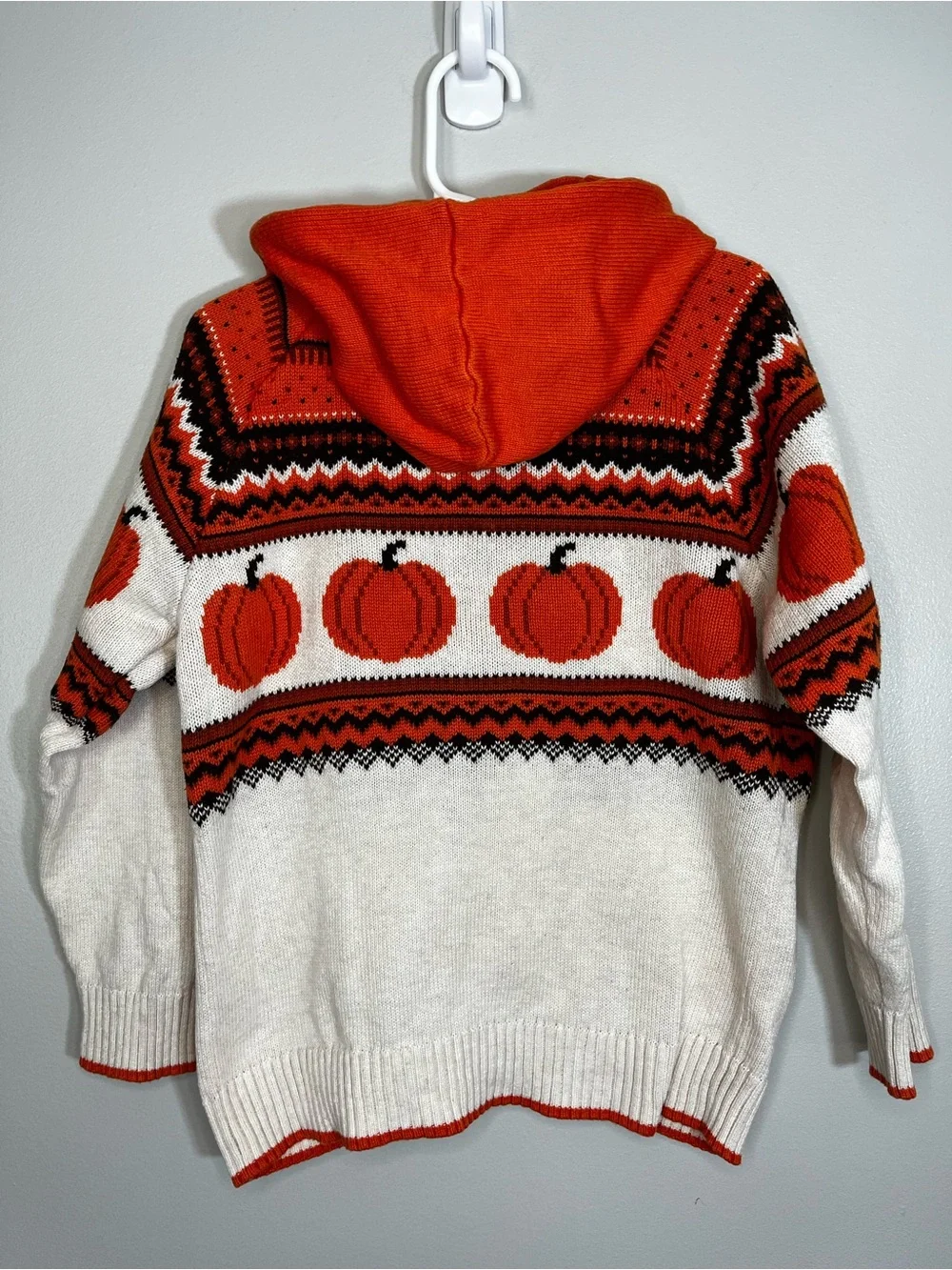 Gymboree Fair Isle Pumpkin Pattern Zip-Up Hooded Sweater - Orange Cream Kids 4T
