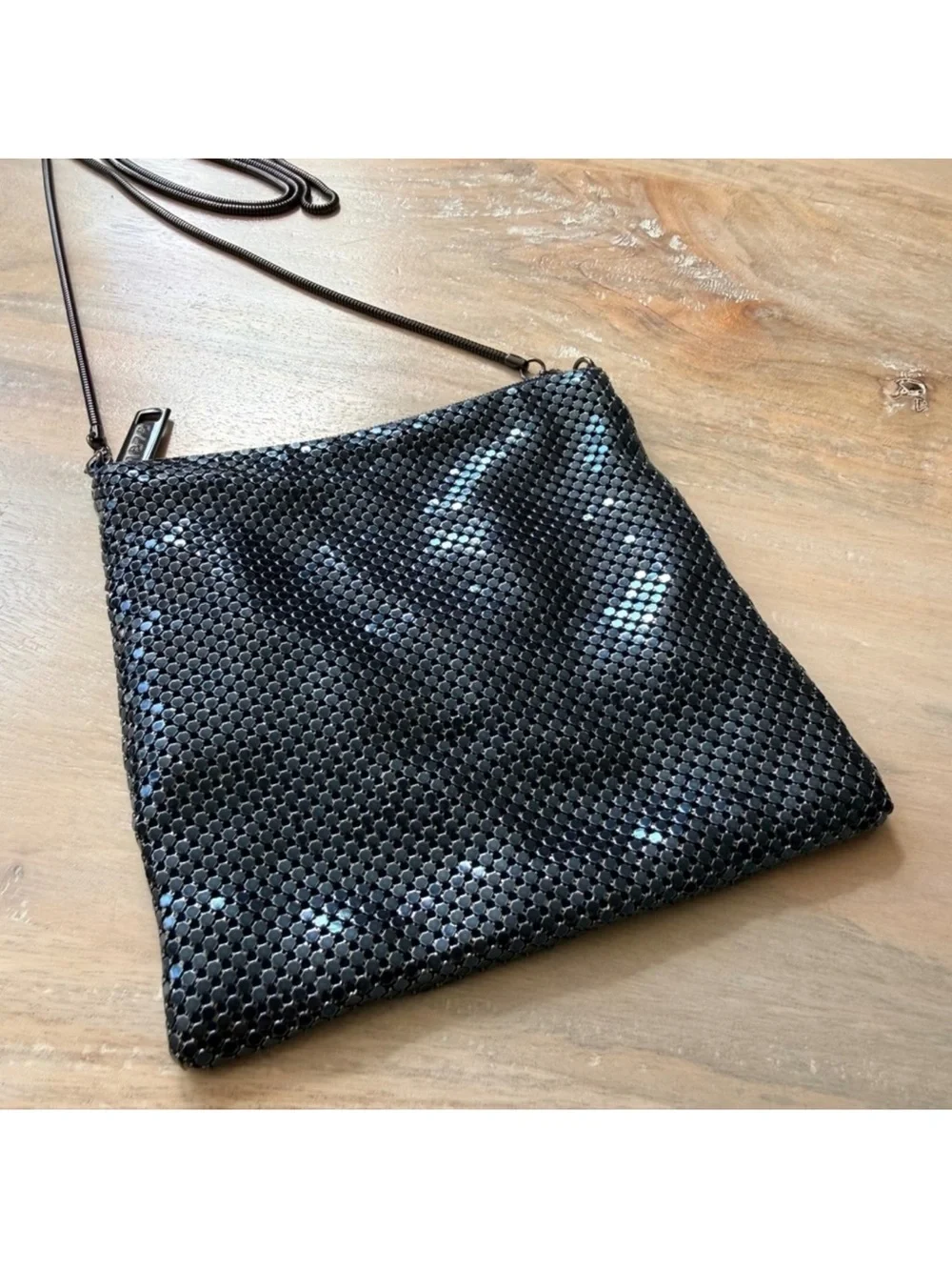 Whiting & Davis Denim Navy Blue Mesh Crossbody Bag