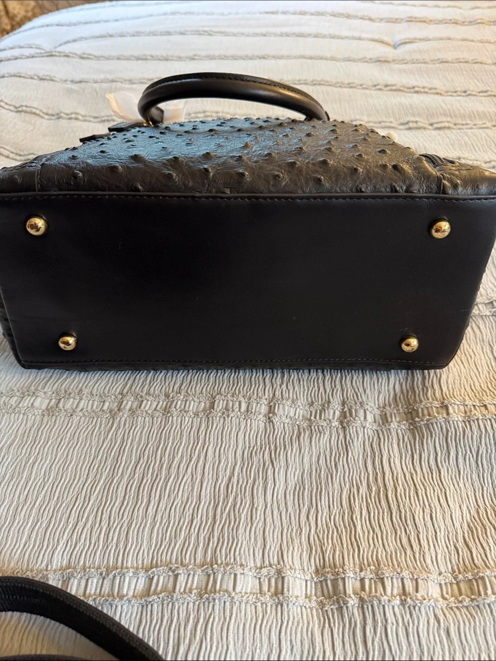 Gun Tote’n Mamas Black Ostrich-Texture Tote Bag Top Grain Leather NWT