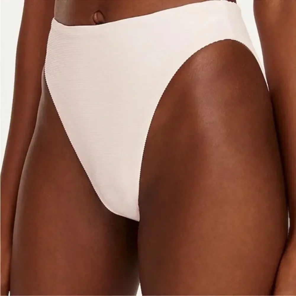 New J. Crew Pink Ribbed High Rise Cheeky Bikini Swim Bathing Suit Bottom Size XS