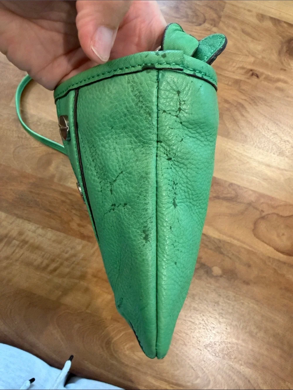 b. makowsky Green Leather Crossbody Bag with Silver Studs