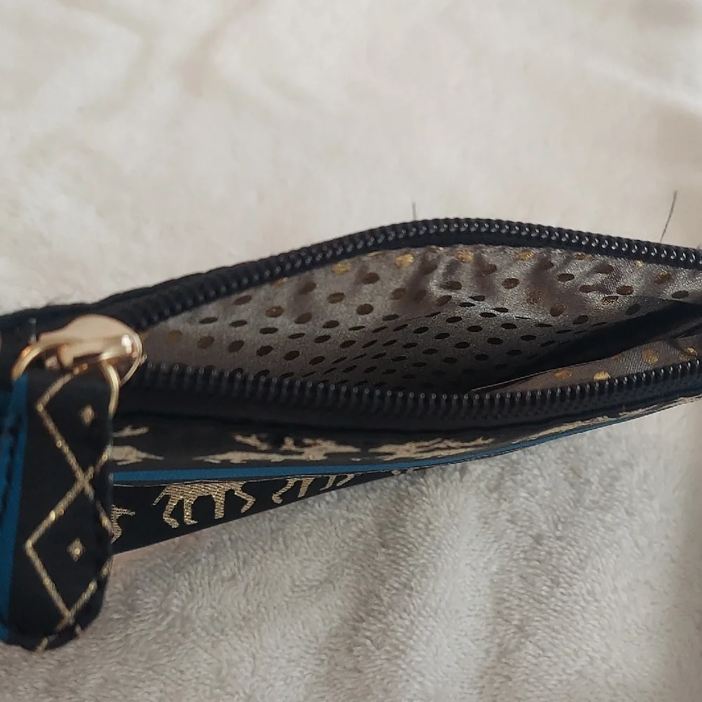 NWOT Black & Gold Reindeer Pattern Mini Pouch / Coin Purse - Christmas / Holiday