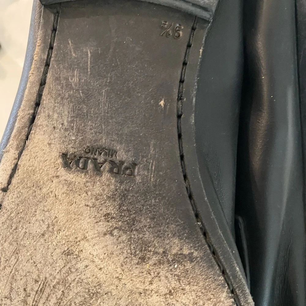Prada Soffiano penny black mens loafers soft leather 9 1/2
