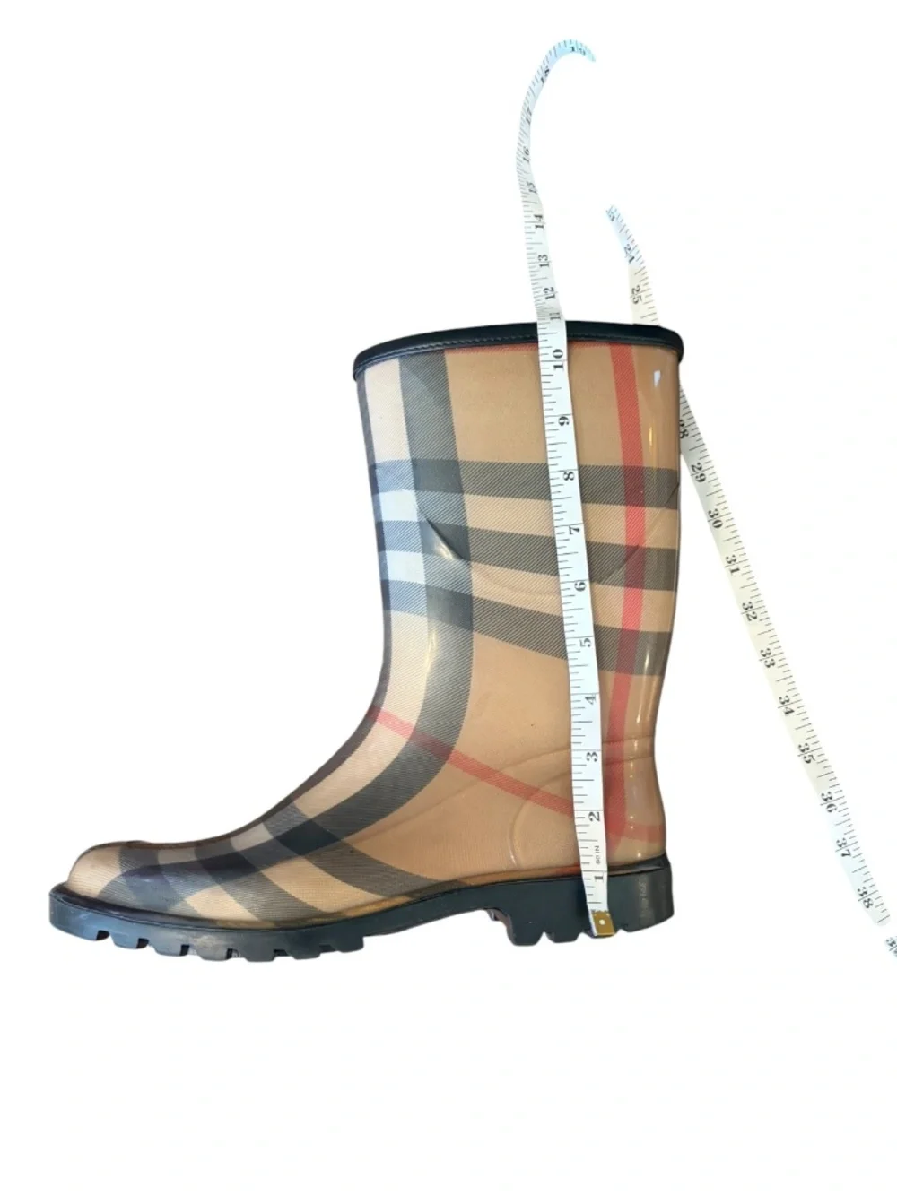 Burberry Nova Check Plaid Rubber Mid-Calf Rain Boots Size 40 Women's