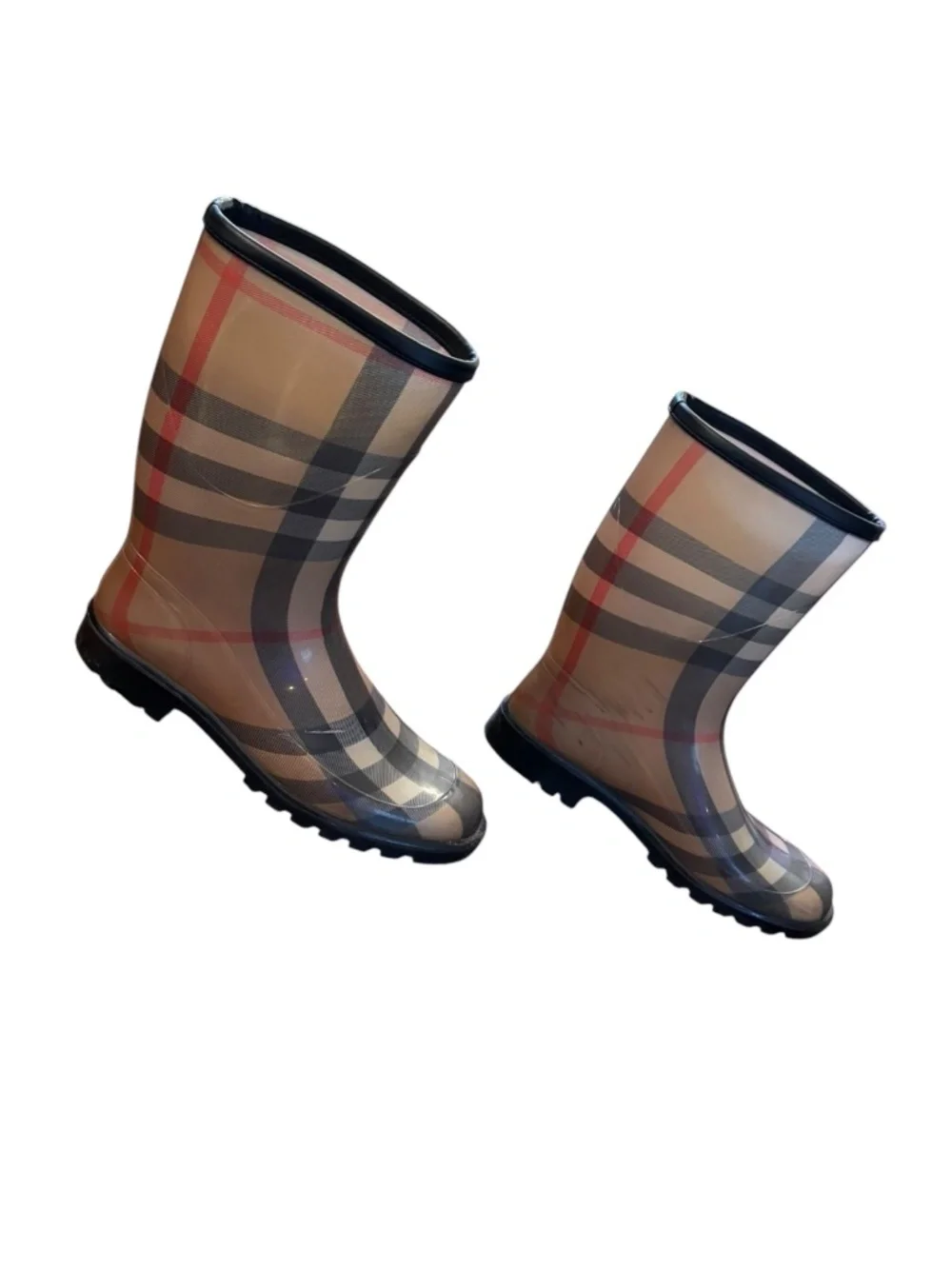 Burberry Nova Check Plaid Rubber Mid-Calf Rain Boots Size 40 Women's