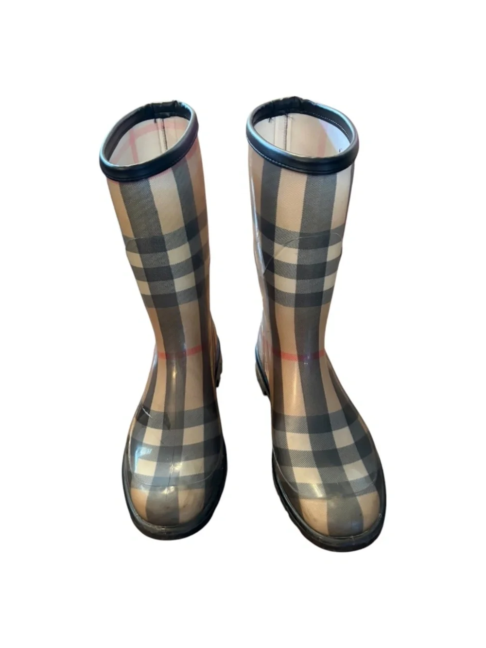 Burberry Nova Check Plaid Rubber Mid-Calf Rain Boots Size 40 Women's