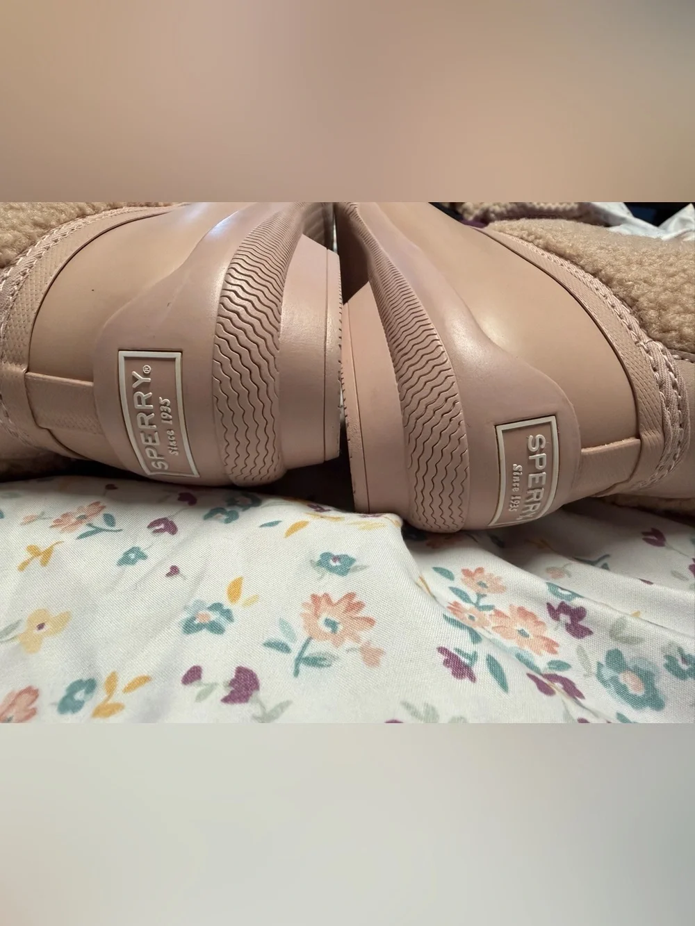 Women’s Sperry Pink-Tan Rain & Snow Boots, Size 10
