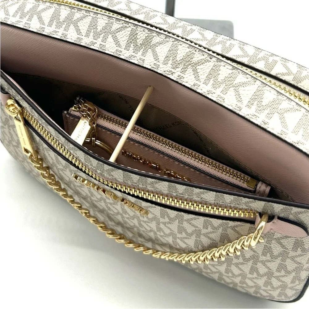 Michael Kors Jet Set LG Signature Logo Crossbody Bag & Matching TZ Coinpouch ID
