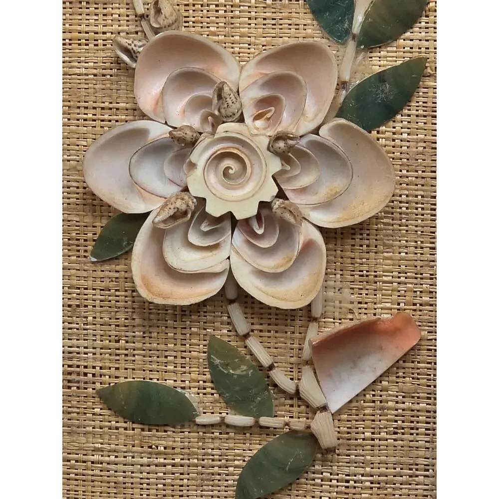 Vintage Mid Century 3D Seashell Flower Art Framed Picture Set MCM Coastal Decor