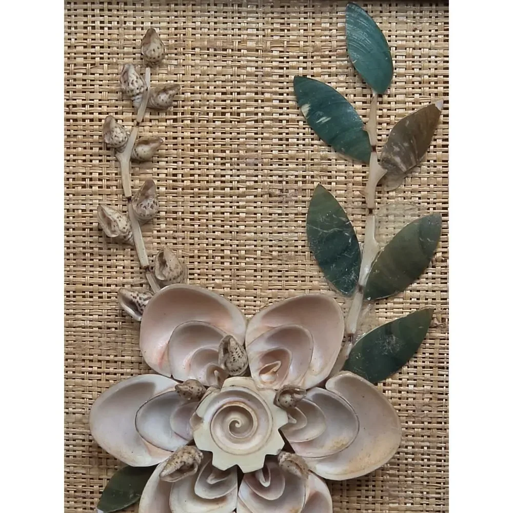 Vintage Mid Century 3D Seashell Flower Art Framed Picture Set MCM Coastal Decor
