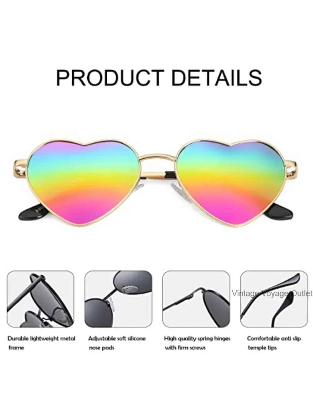 Polarized Heart Sunglasses Women Metal Frame UV Protection