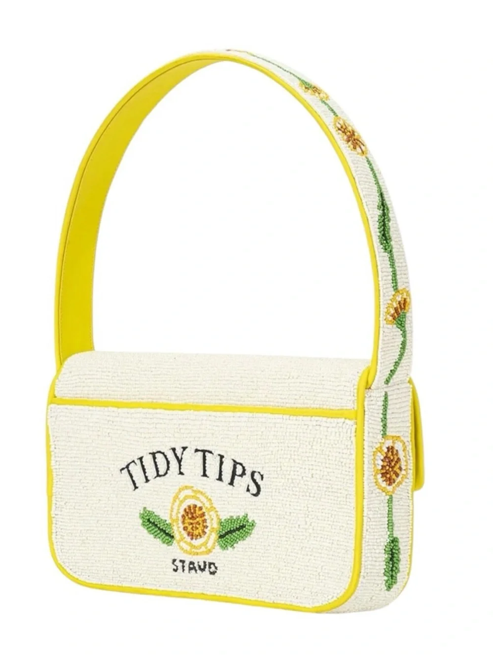 STAUD Tommy Bag Seed Shop Beaded Yellow Floral Shoulder Bag NWT