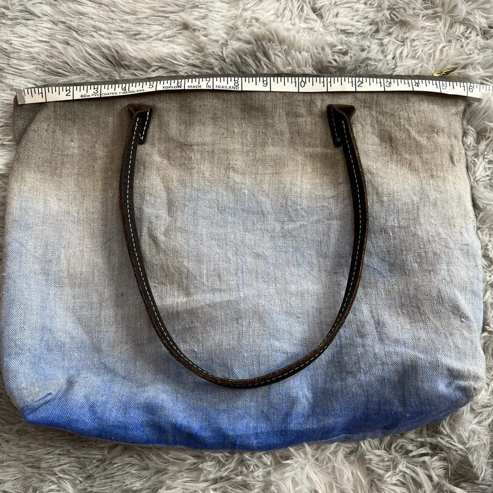 Canvas Ombre Tote Bag with Leather Handles - Blue