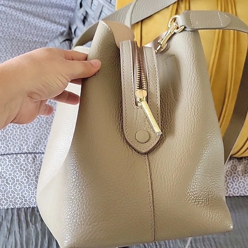 Cuyana Taupe Pebble Leather Tote