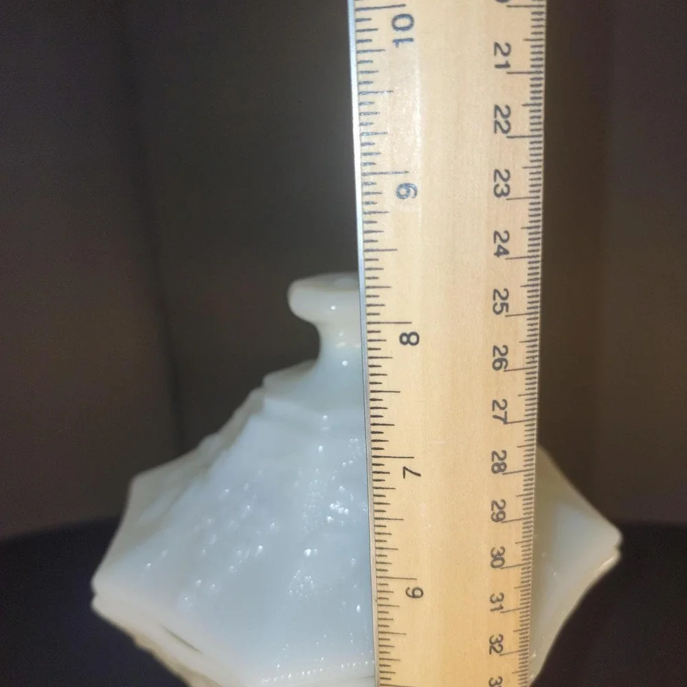 Anchor Hocking Milk Glass Pedestal Candy Dish with Lid, Grape Harvest Vintage