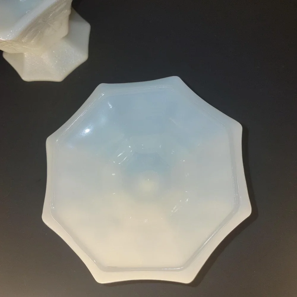 Anchor Hocking Milk Glass Pedestal Candy Dish with Lid, Grape Harvest Vintage