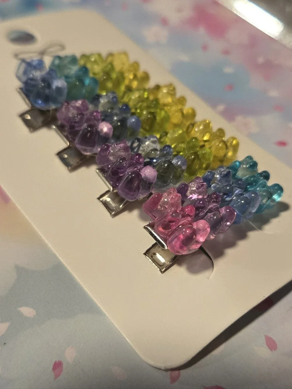 Handcrafted Pastel Rainbow Gummy Bear Hair Clips Set of 4