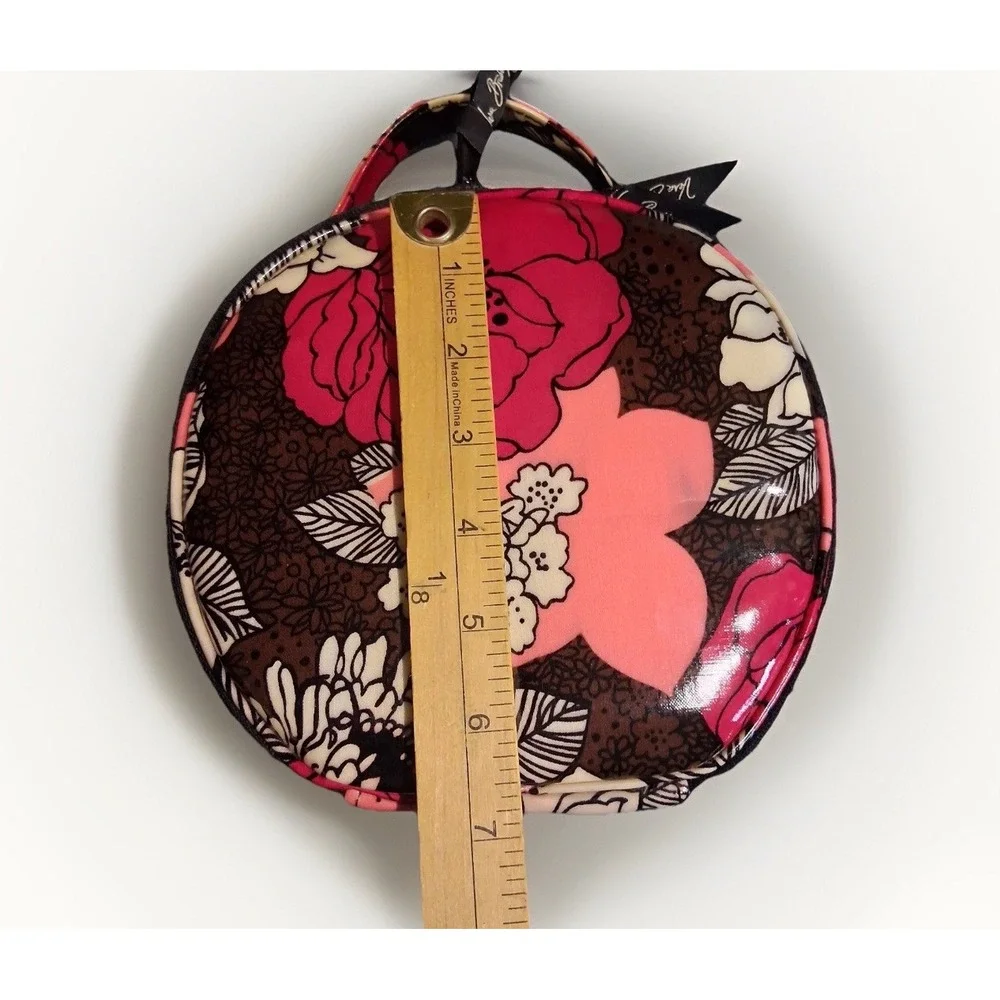 Vera Bradley Mocha Rouge Round Cosmetic Case Floral Travel Makeup Bag Pink Brown