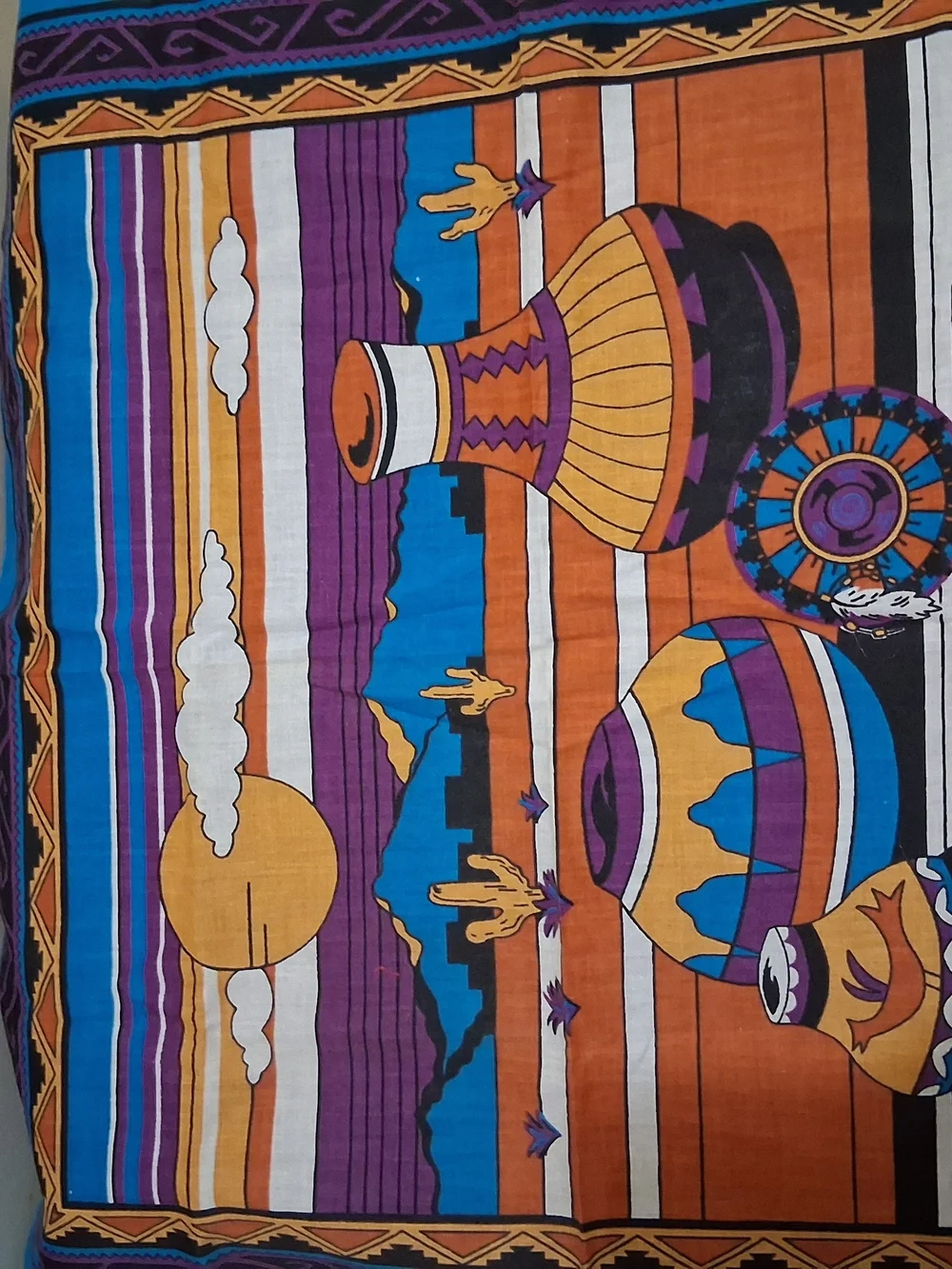 Vintage Bold Southwestern Print Bandana in Orange, Blue & Purple