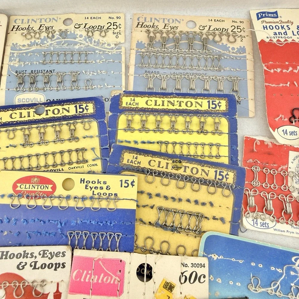 Vintage Lot Sewing Notions Hook Eye Loops Buttons Needles Mending Supplies