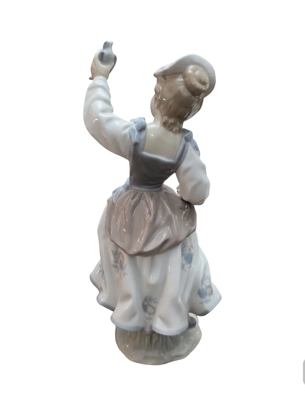 Lladro Porcelain Girl Figurine with Bird in White, Gray, Cream