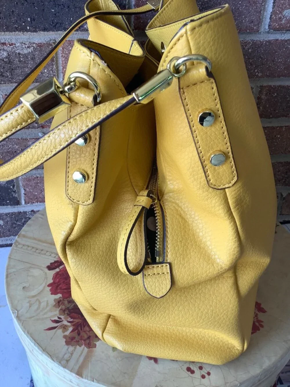 Anne Klein Triple Pocket -- Yellow Slouch Handbag — New