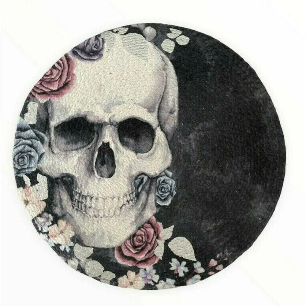 Gothic Skull Halloween Placemats Charger Braided Black Roses 15