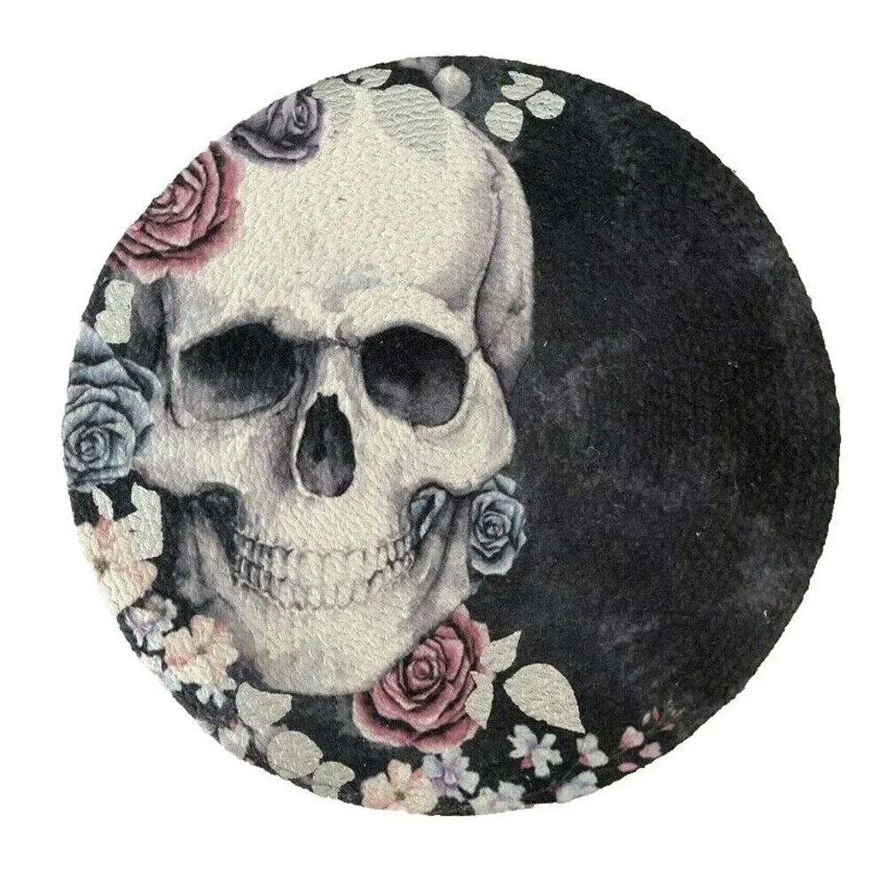 Gothic Skull Halloween Placemats Charger Braided Black Roses 15