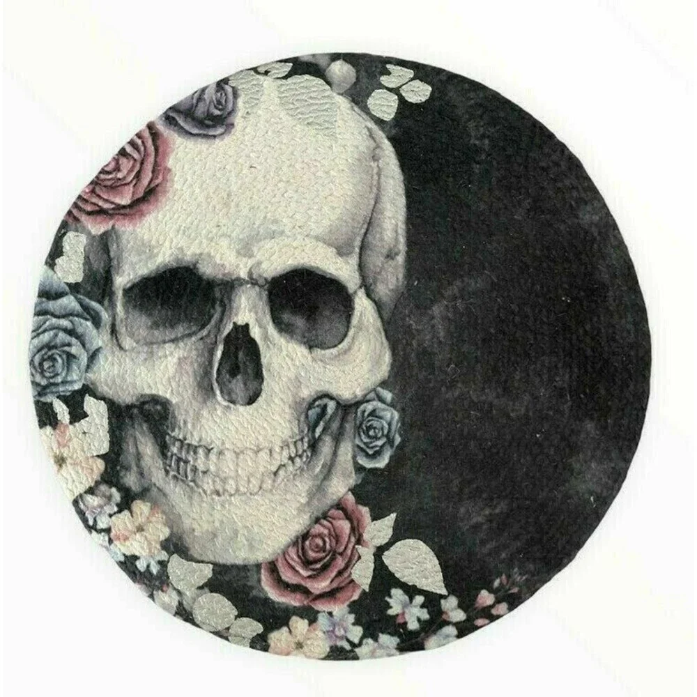 Gothic Skull Halloween Placemats Charger Braided Black Roses 15