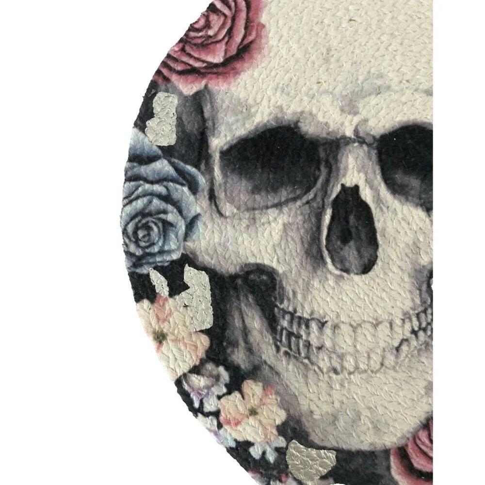Gothic Skull Halloween Placemats Charger Braided Black Roses 15