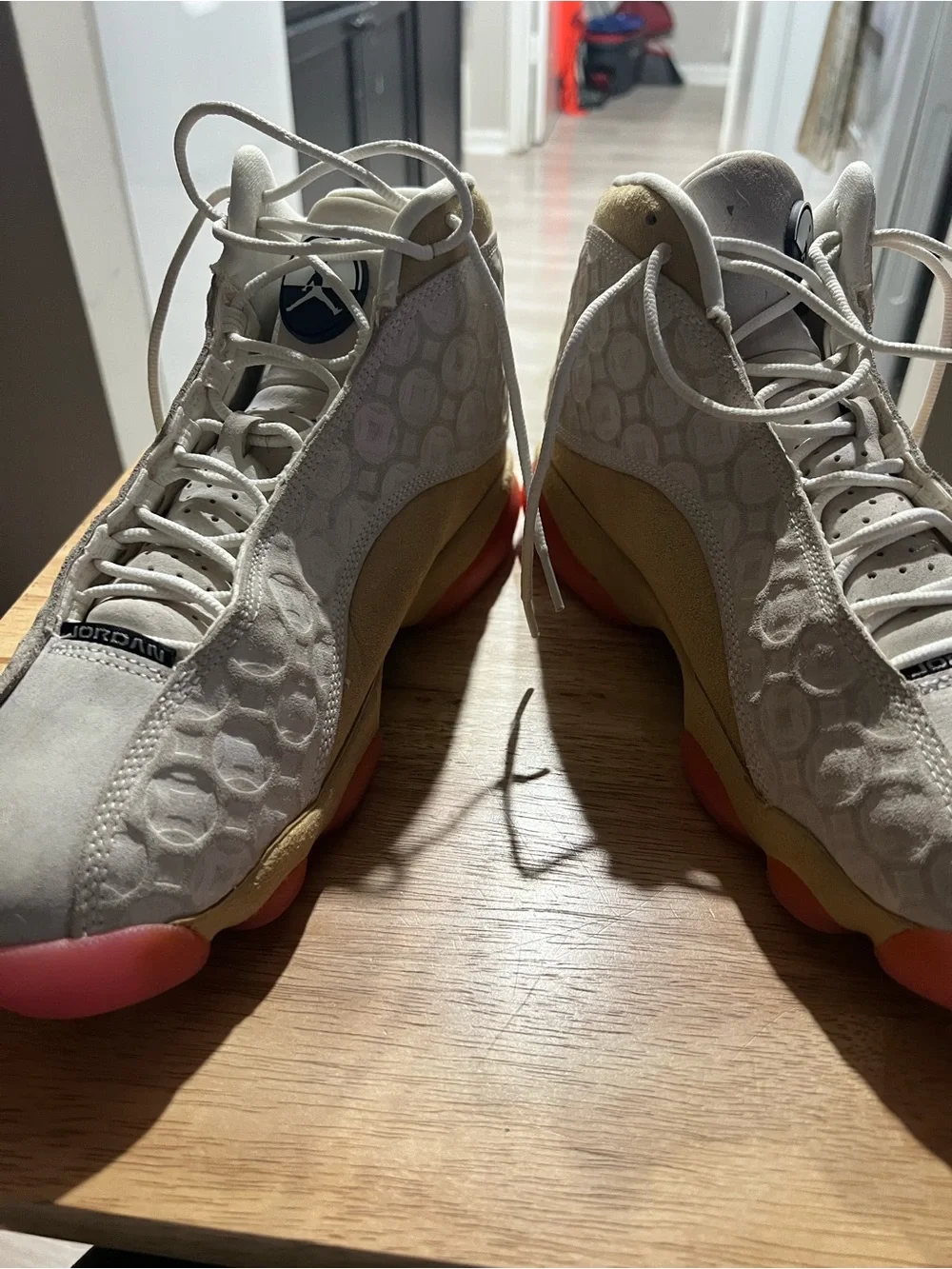 Jordan Men’s Grey Suede Athletic Shoes with Pink Outsole