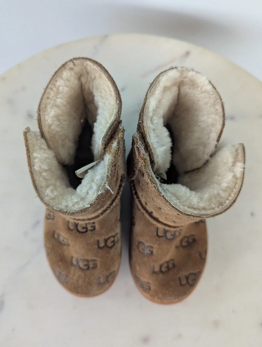 UGG Kids Logo Print Chestnut Brown Suede Winter Boots