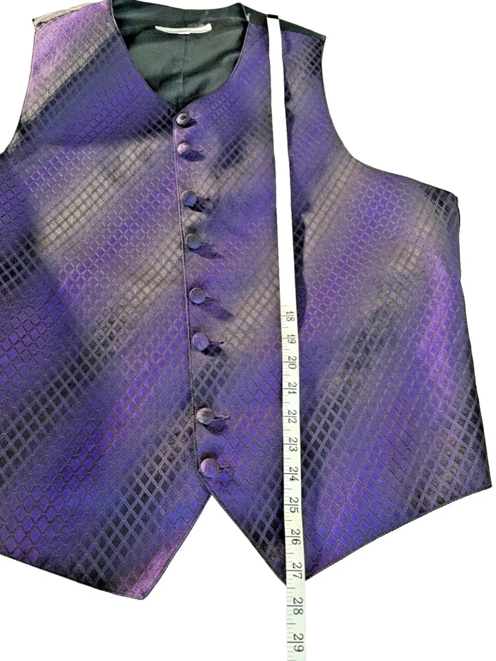 Perry Ellis Suit Vest Men's L Purple Black 8 Button Dress Formal Wedding Belted