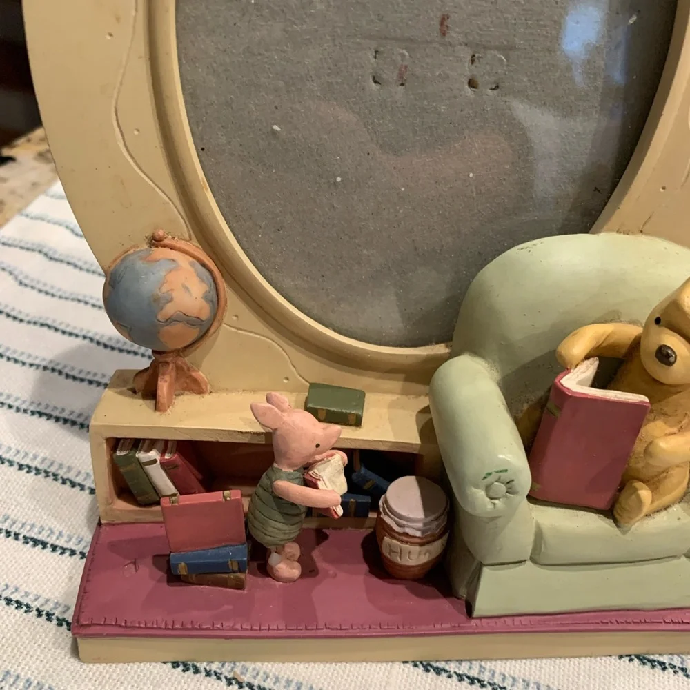 Vintage Disney Winnie the Pooh Picture Frame with Cream and Pink Accents