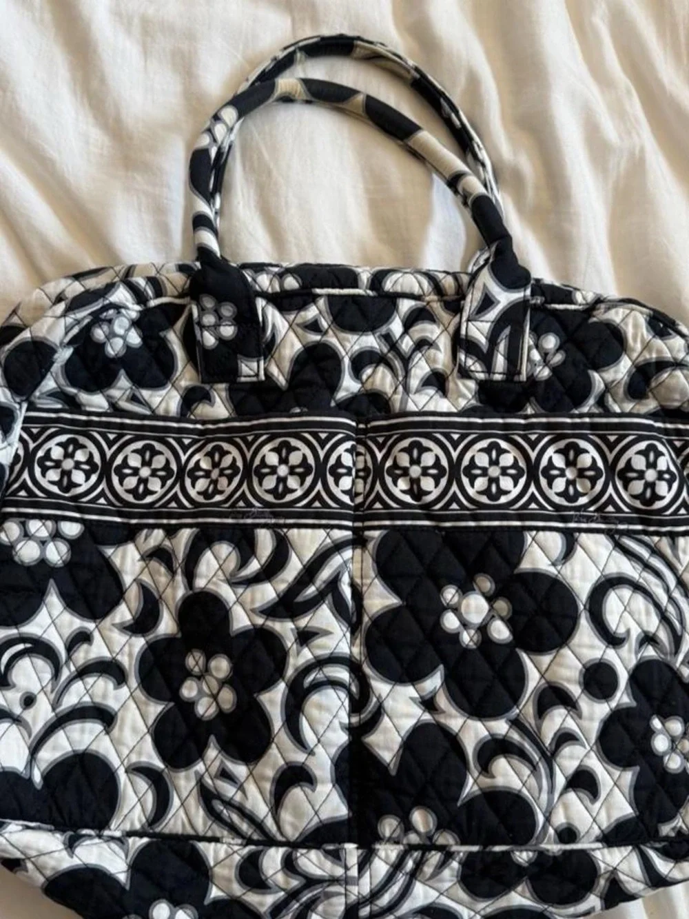 Vera Bradley Black and White Quilted Floral Tote