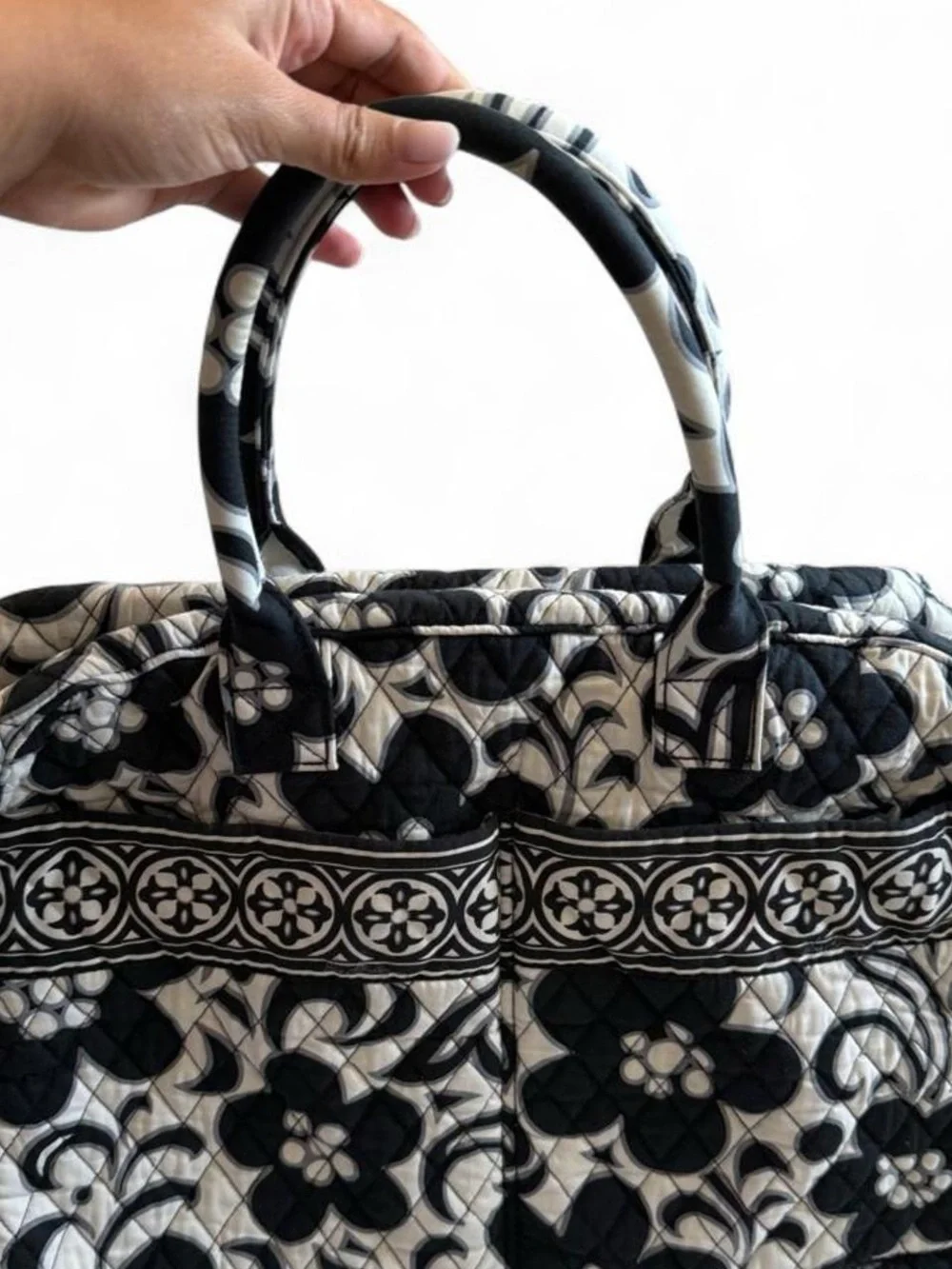 Vera Bradley Black and White Quilted Floral Tote
